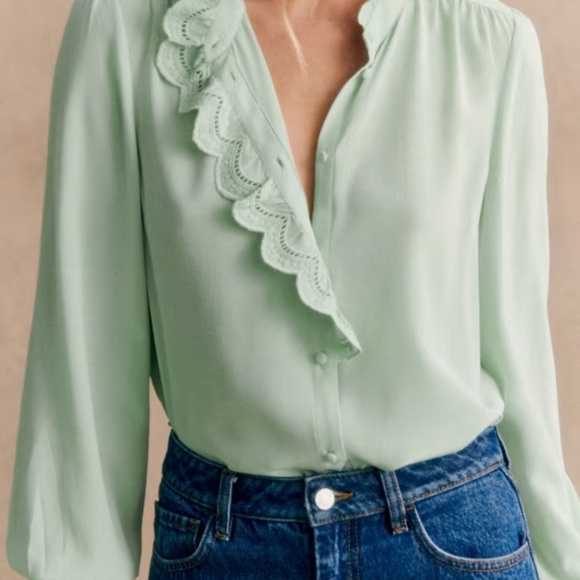 Sezane Chlo Shirt Pastel Green - Size 12 - Picture 3 of 3